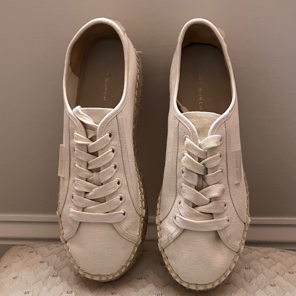 Tory Burch Women's Cream Canvas Platform Sneakers